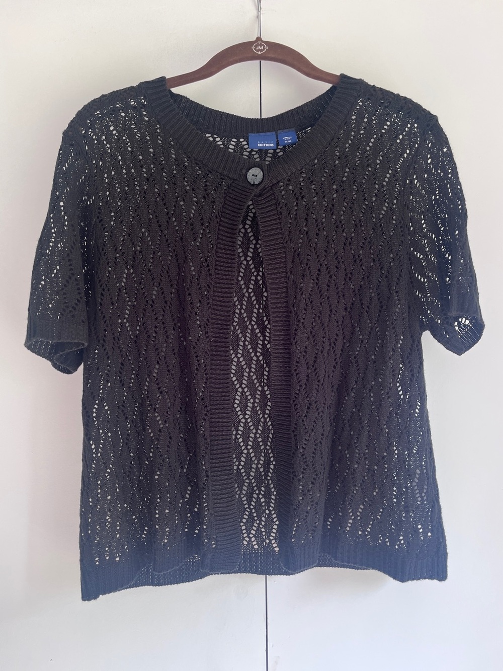 Basic Editions Black Short-Sleeve Openwork Cardigan
